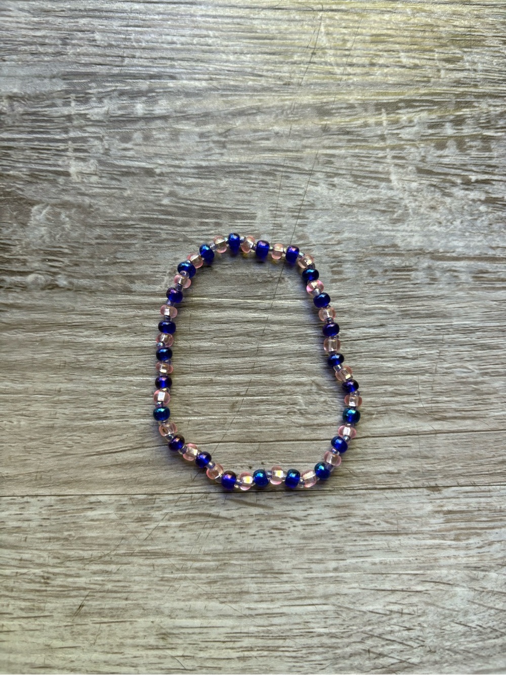 Handmade by me Blue and Pink Beaded Stretch Bracelet